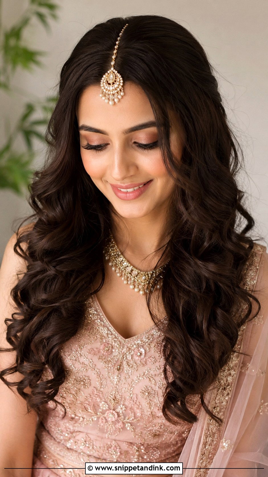 Indian Bridal Loose Curls With Maang Tikka - Snippet and Ink - 20 Indian Wedding Bridal Front Hairstyle Ideas