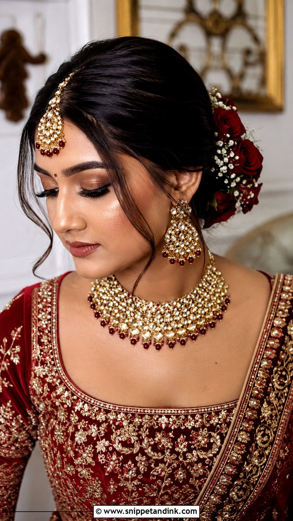 Indian Bridal Low Bun - Snippet and Ink - 15 Indian Bridal Hairdo Ideas