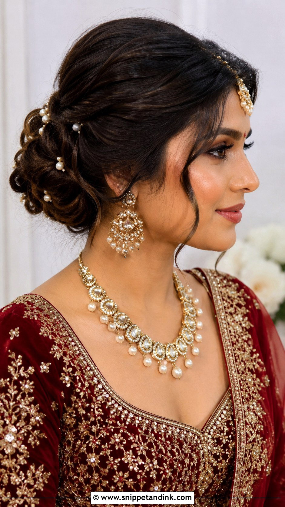 Indian Bridal Low Bun - Snippet and Ink - 15 Indian Wedding Bridal Hair Ideas
