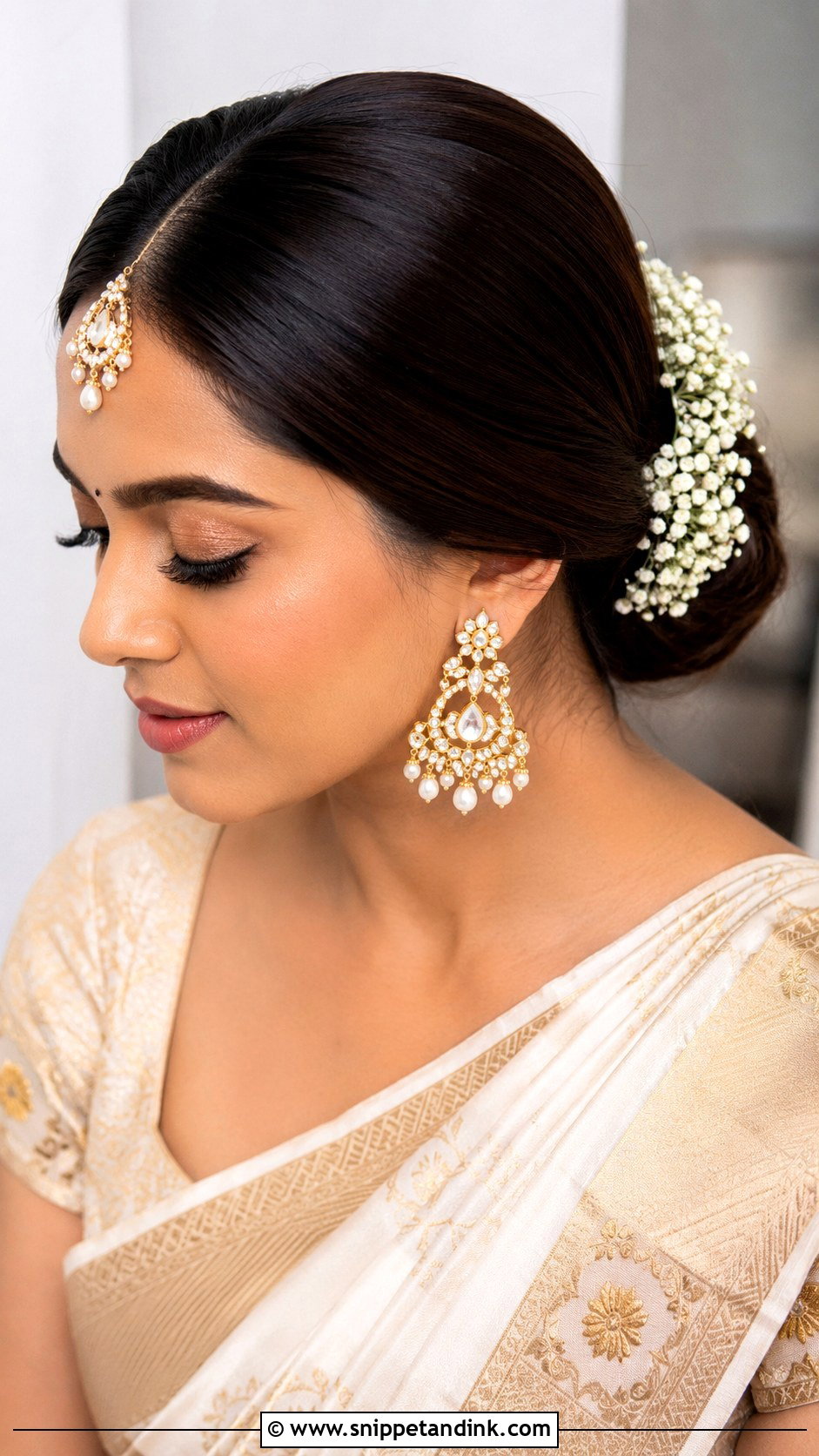Indian Bridal Low Bun For Long Hair - Snippet and Ink - 15 Indian Bridal Hairstyles for Long Hair