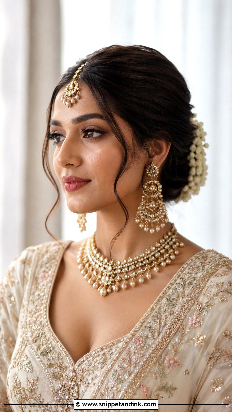 Indian Bridal Low Bun For Round Face - Snippet and Ink - 15 Indian Bridal Hairstyles for Round Face