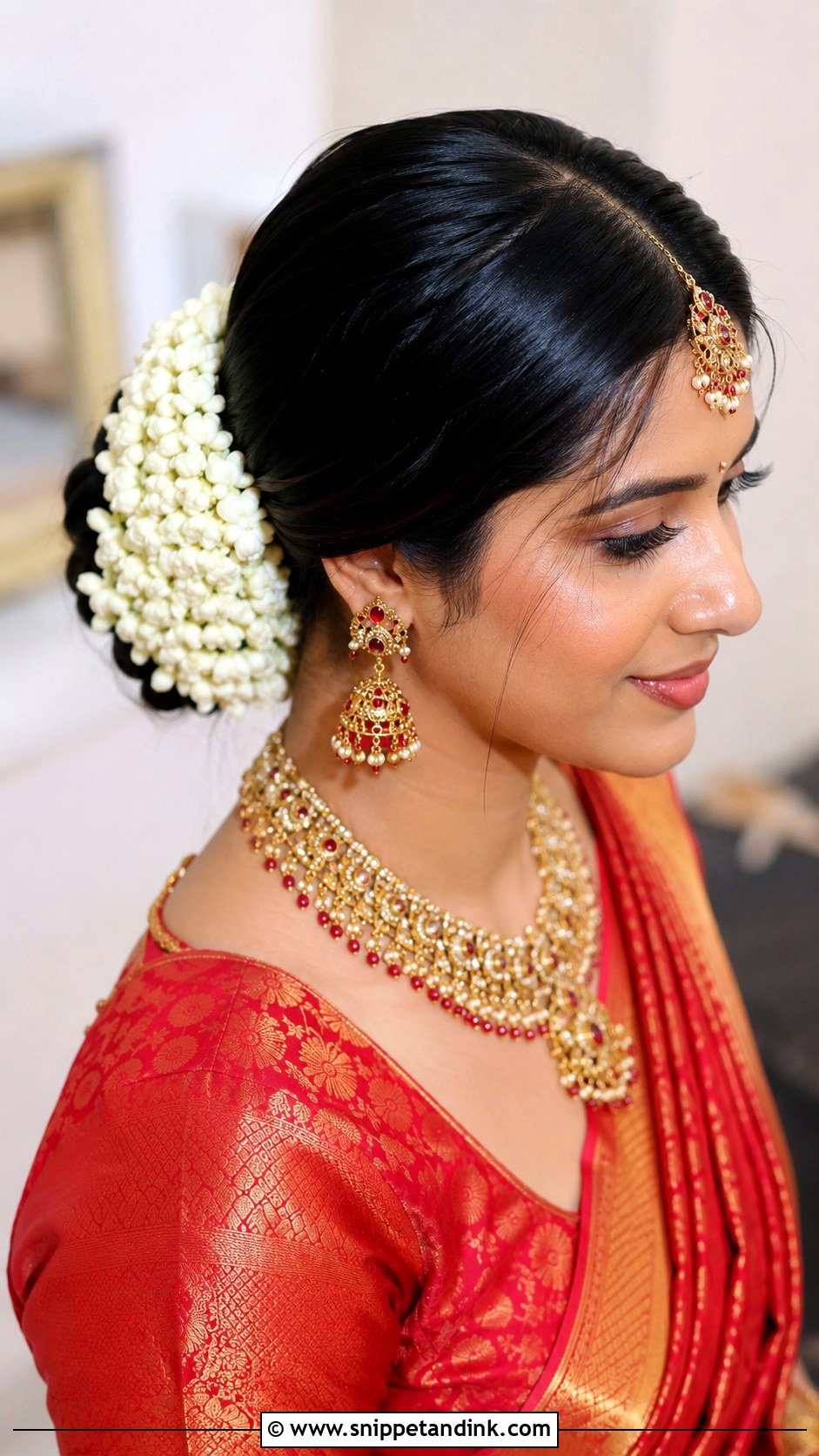 Indian Bridal Low Bun With Gajra - Snippet and Ink - 15 Indian Hair Styles for Bridal