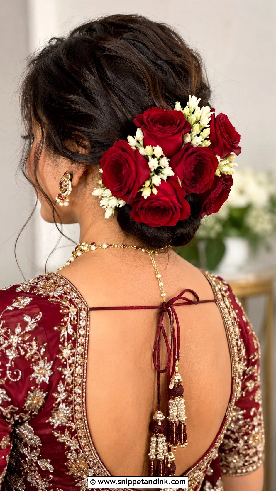 Indian Bridal Low Bun With Roses - Snippet and Ink - 15 Indian Bridal Hair Buns with Flowers