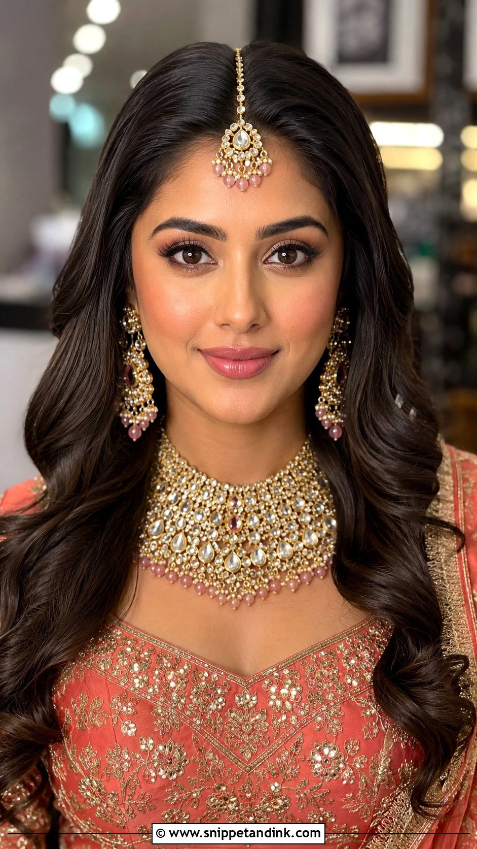 Indian Bridal Maang Tikka Open Hair Front View - Snippet and Ink - 20 Indian Front View Bridal Hairstyles