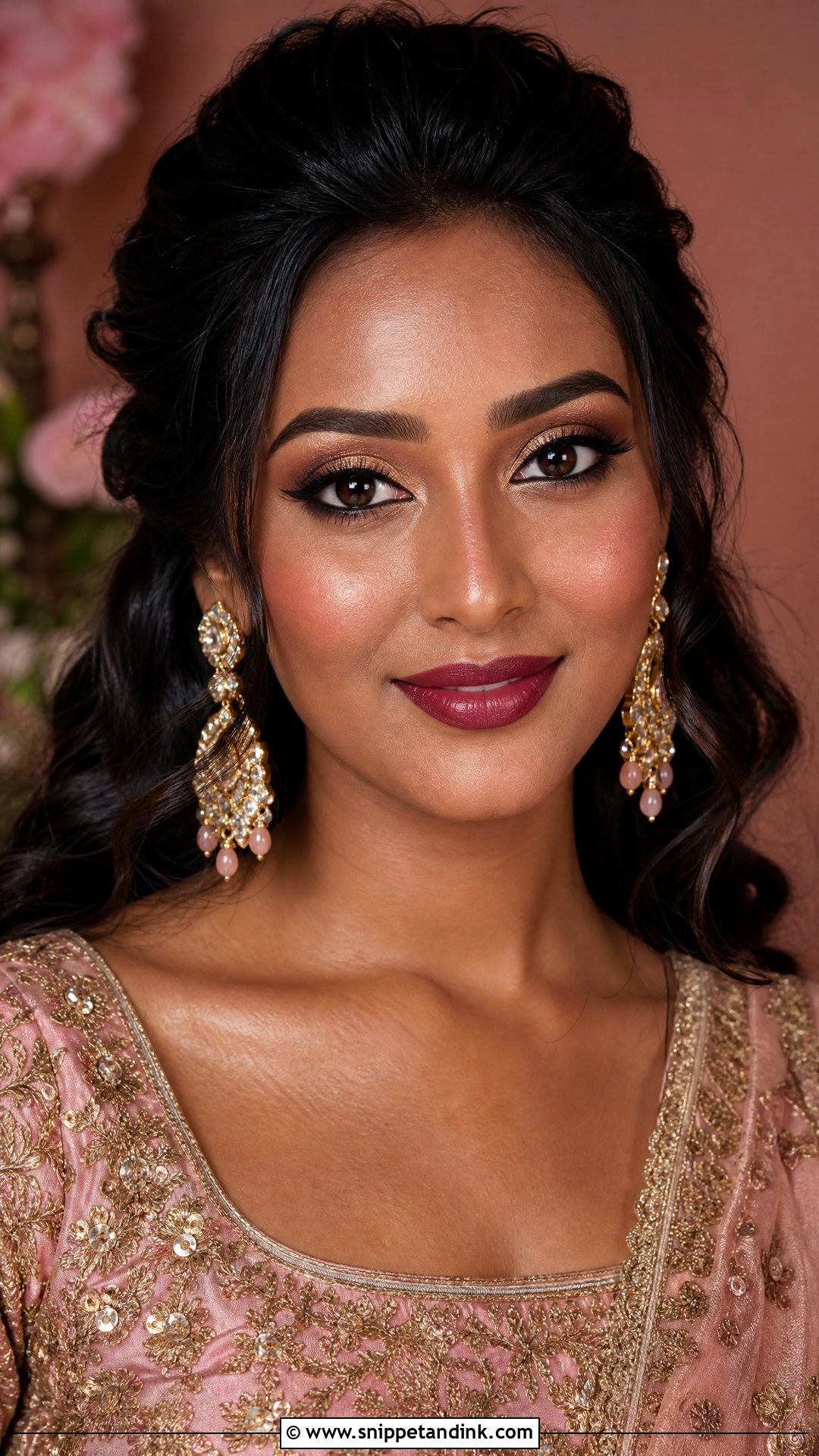 Indian Bridal Makeup With Berry Lip - Snippet and Ink - 20 Indian Bridal Makeup for Dark Skin Ideas