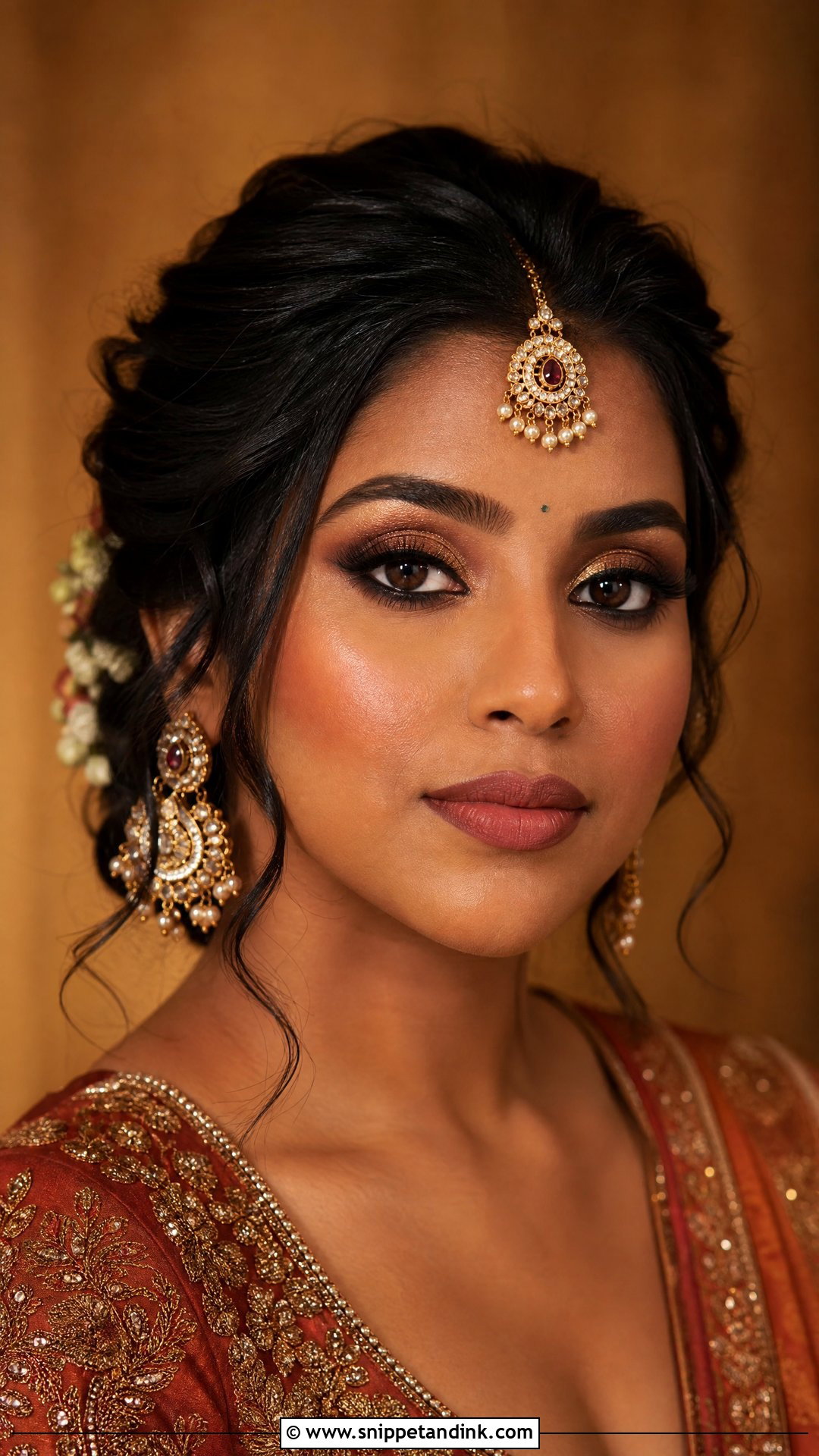 Indian Bridal Makeup With Bronze Smokey Eye - Snippet and Ink - 20 Indian Bridal Makeup for Dark Skin Ideas