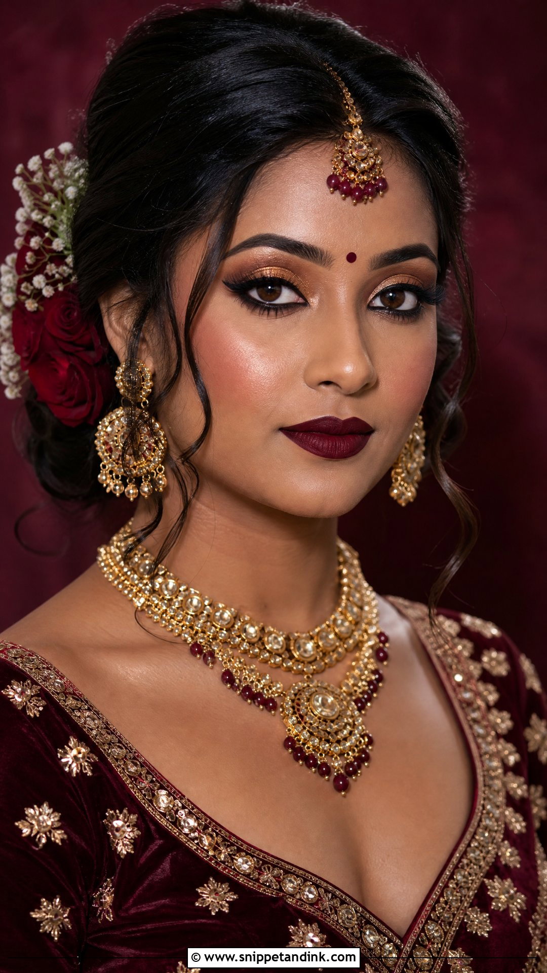 Indian Bridal Makeup With Burgundy Lip - Snippet and Ink - 20 Indian Bridal Makeup for Dark Skin Ideas