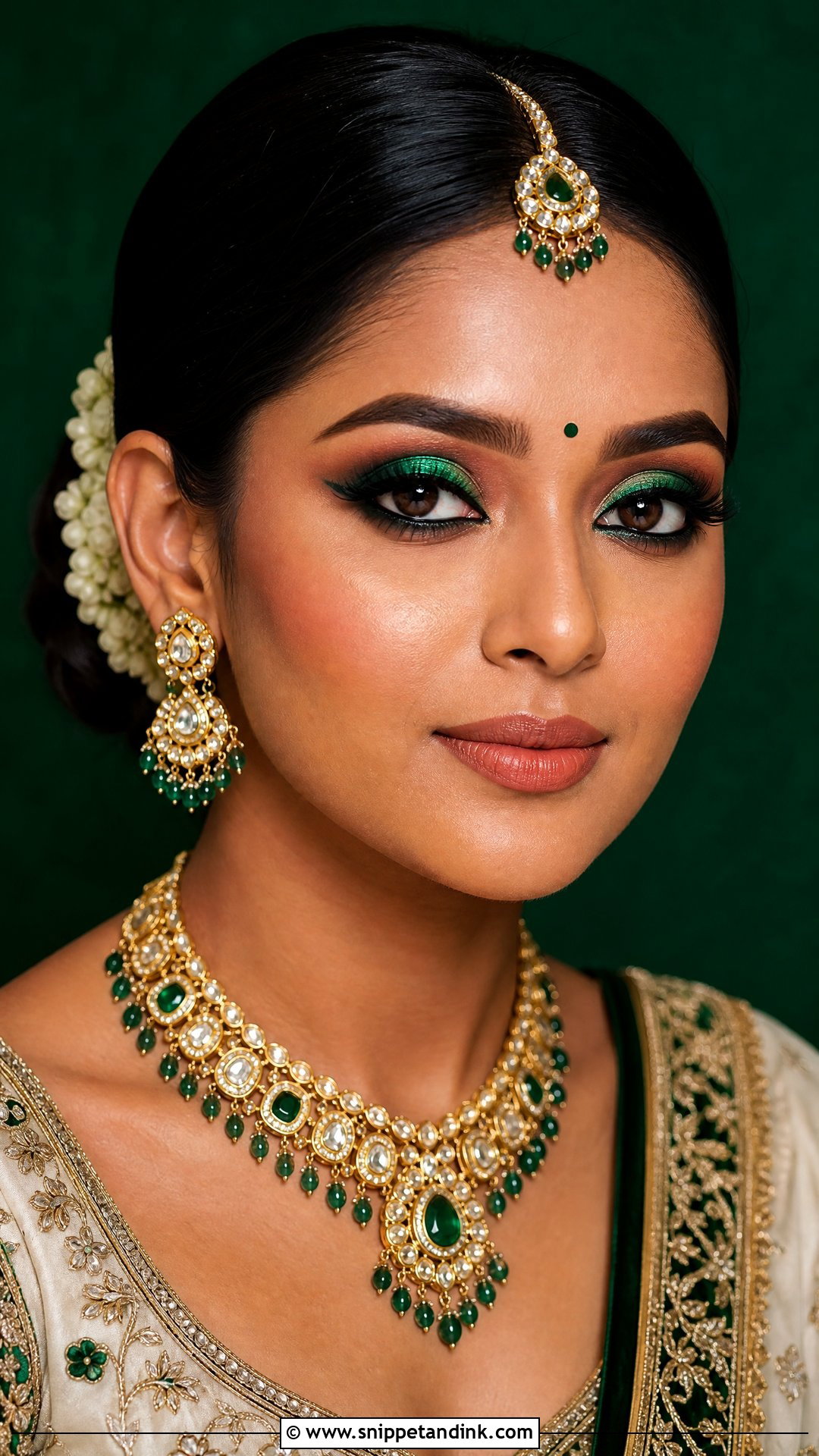 Indian Bridal Makeup With Emerald Eye Makeup - Snippet and Ink - 20 Indian Bridal Makeup for Dark Skin Ideas