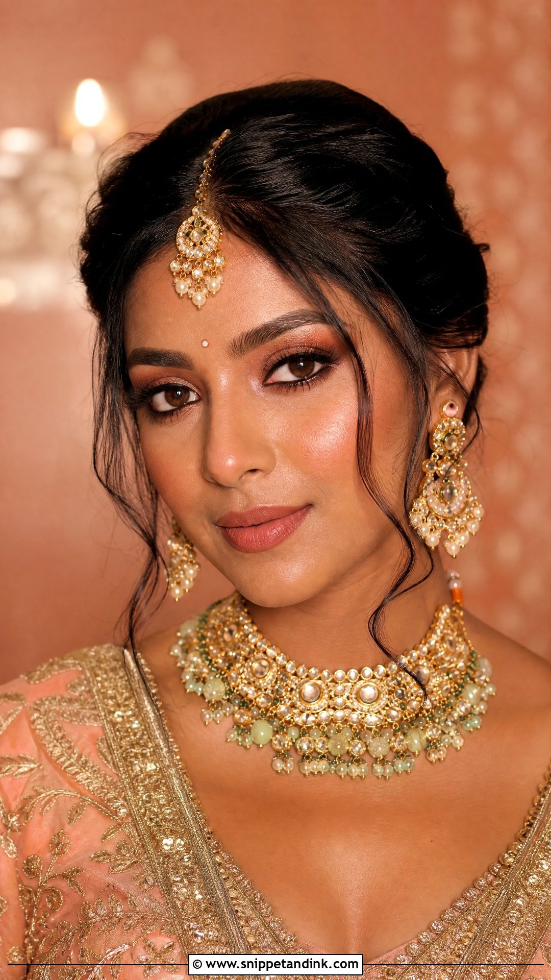 Indian Bridal Makeup With Peach Lip - Snippet and Ink - 20 Indian Bridal Makeup for Dark Skin Ideas