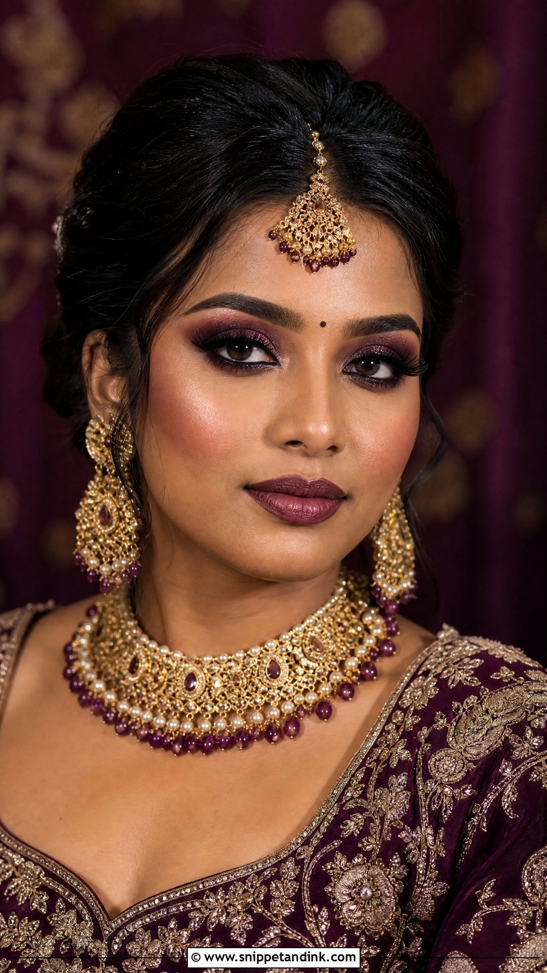 Indian Bridal Makeup With Plum Smokey Eye - Snippet and Ink - 20 Indian Bridal Makeup for Dark Skin Ideas