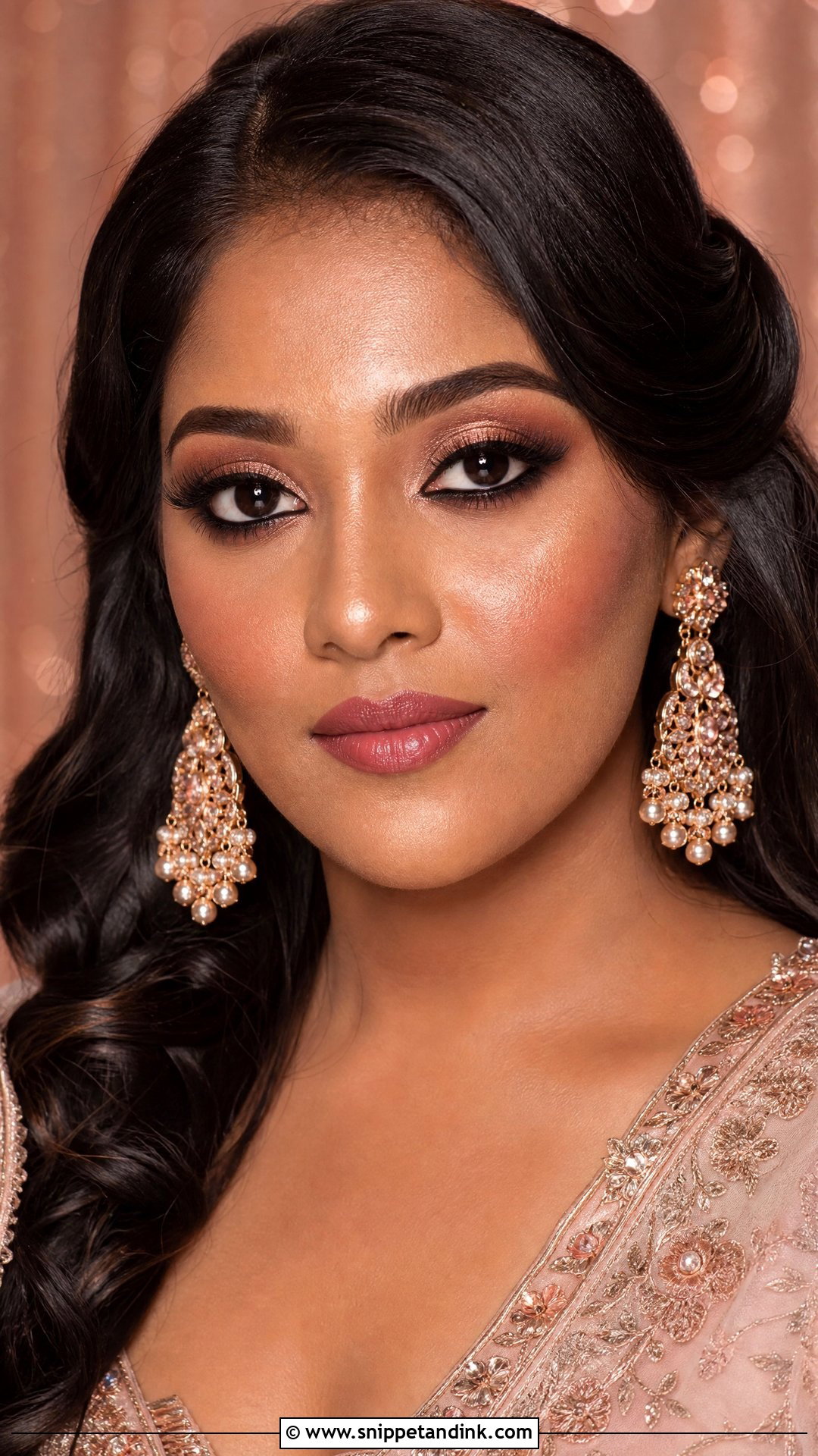 Indian Bridal Makeup With Rose Gold Eyes - Snippet and Ink - 20 Indian Bridal Makeup for Dark Skin Ideas
