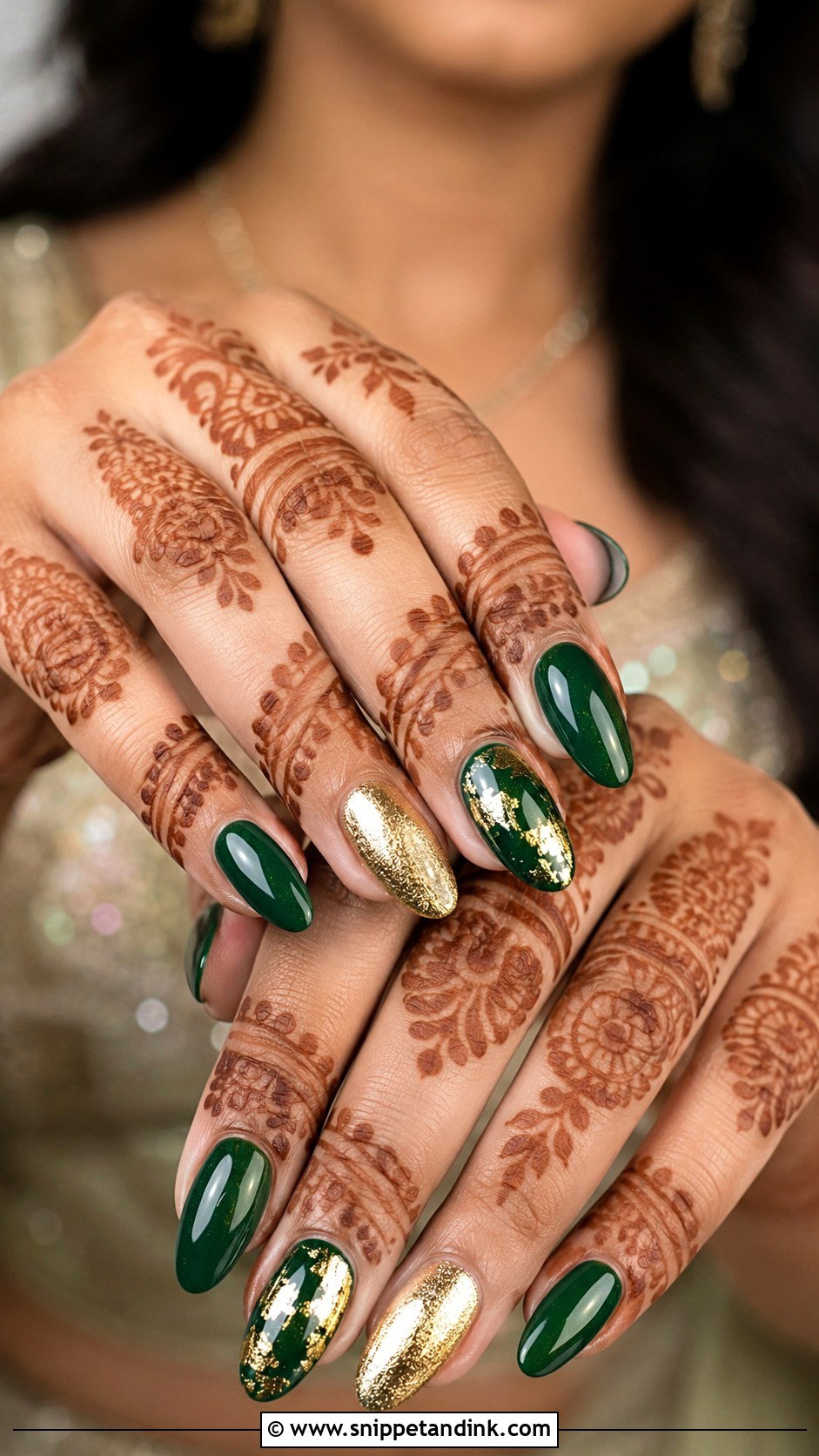 Indian Bridal Mehndi Green Nails - Snippet and Ink - 30 Indian Bridal Nails