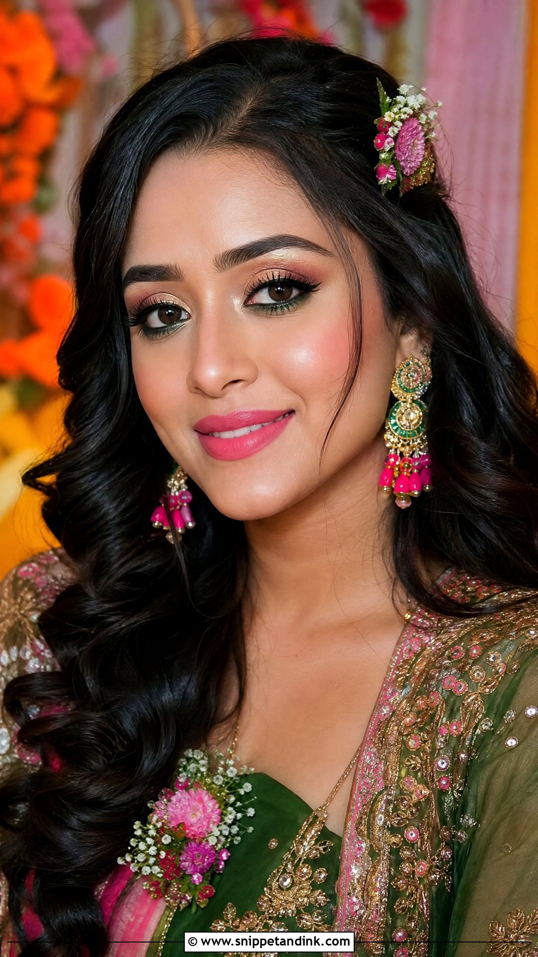 Indian Bridal Mehndi Makeup With Wavy Hair - Snippet and Ink - 20 Indian Wedding Makeup Bridal Looks Hair Styles Asian Bride