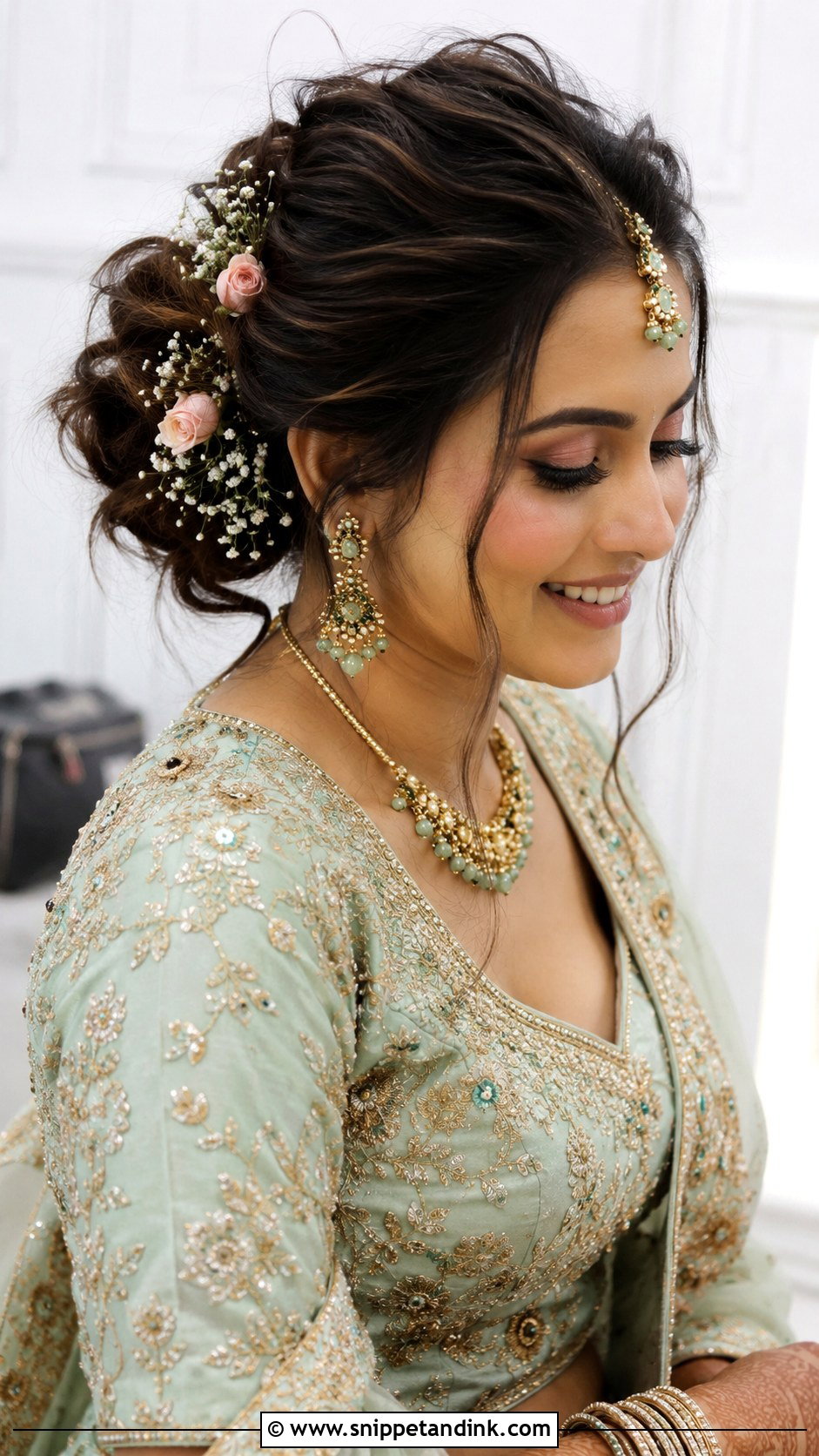 Indian Bridal Messy Bun - Snippet and Ink - 15 Indian Bridal Hairdo Ideas