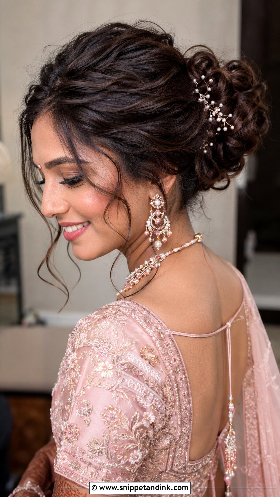Indian Bridal Messy Bun - Snippet and Ink - 15 Indian Bride Hairstyle Ideas