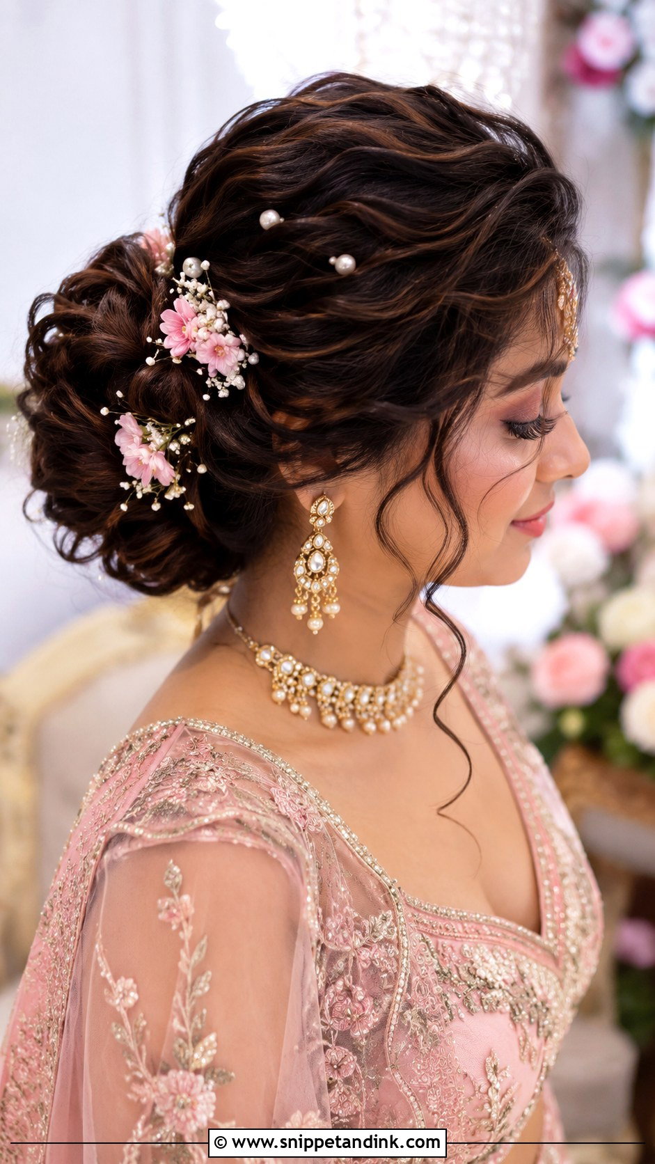 Indian Bridal Messy Bun - Snippet and Ink - 15 Indian Bride Wedding Hairstyles