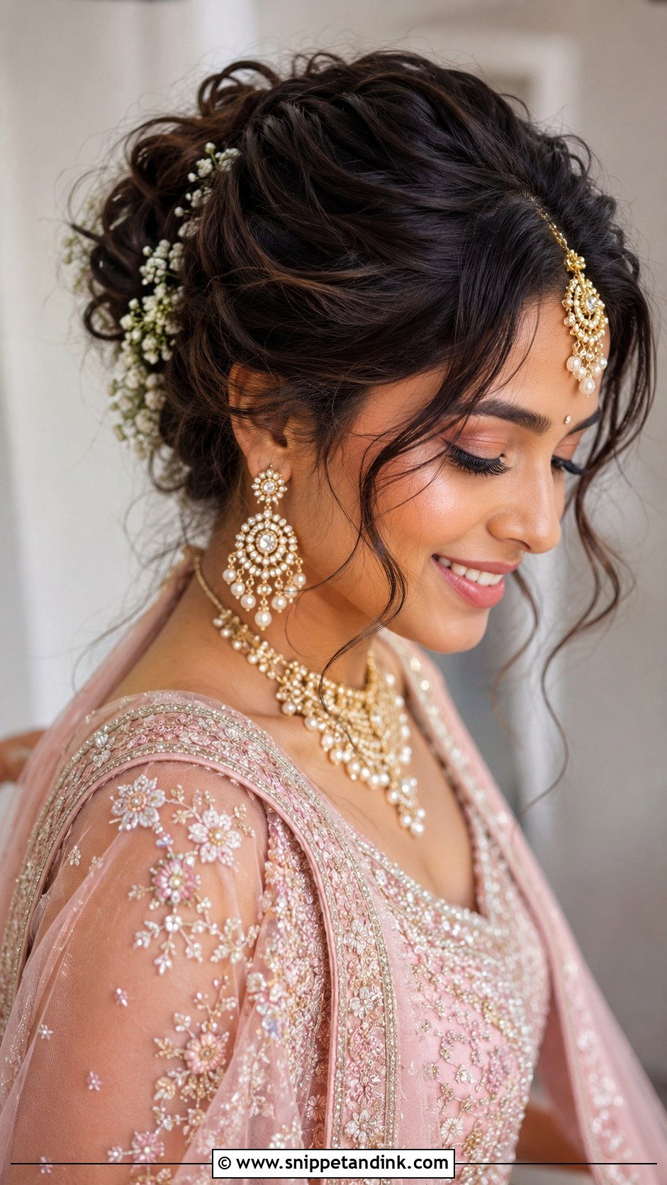 Indian Bridal Messy Bun - Snippet and Ink - 15 Indian Hairstyle for Marriage Ideas