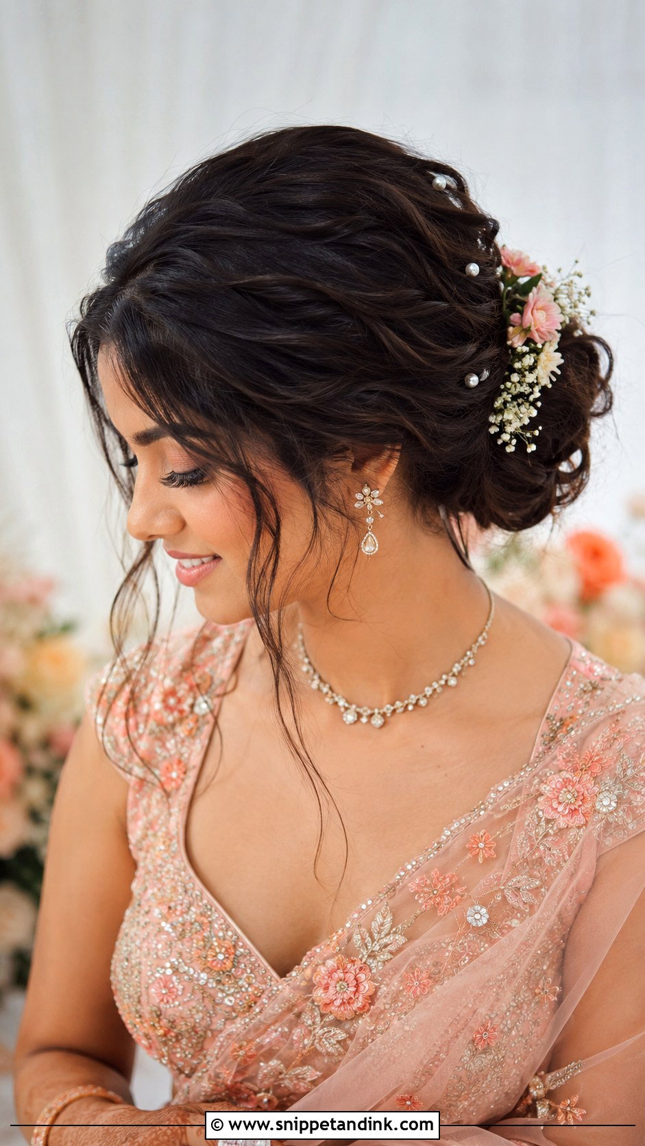 Indian Bridal Messy Bun - Snippet and Ink - 15 Indian Wedding Bridal Hair Ideas