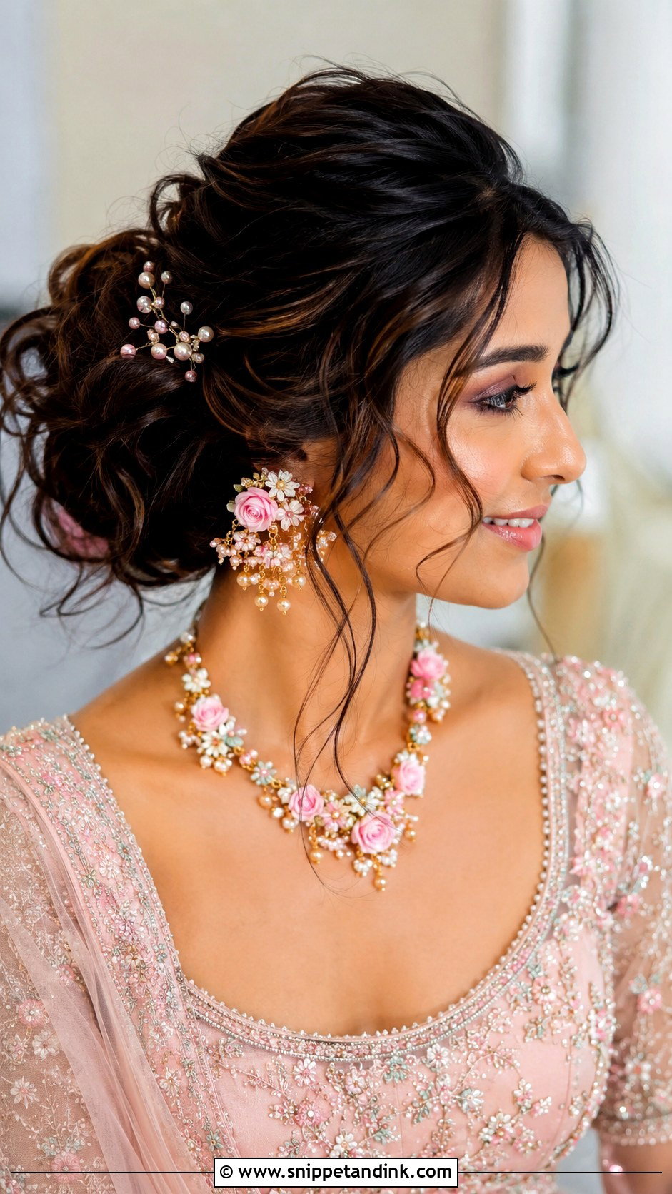 Indian Bridal Messy Bun - Snippet and Ink - 15 Indian Wedding Bride Hairstyle Ideas