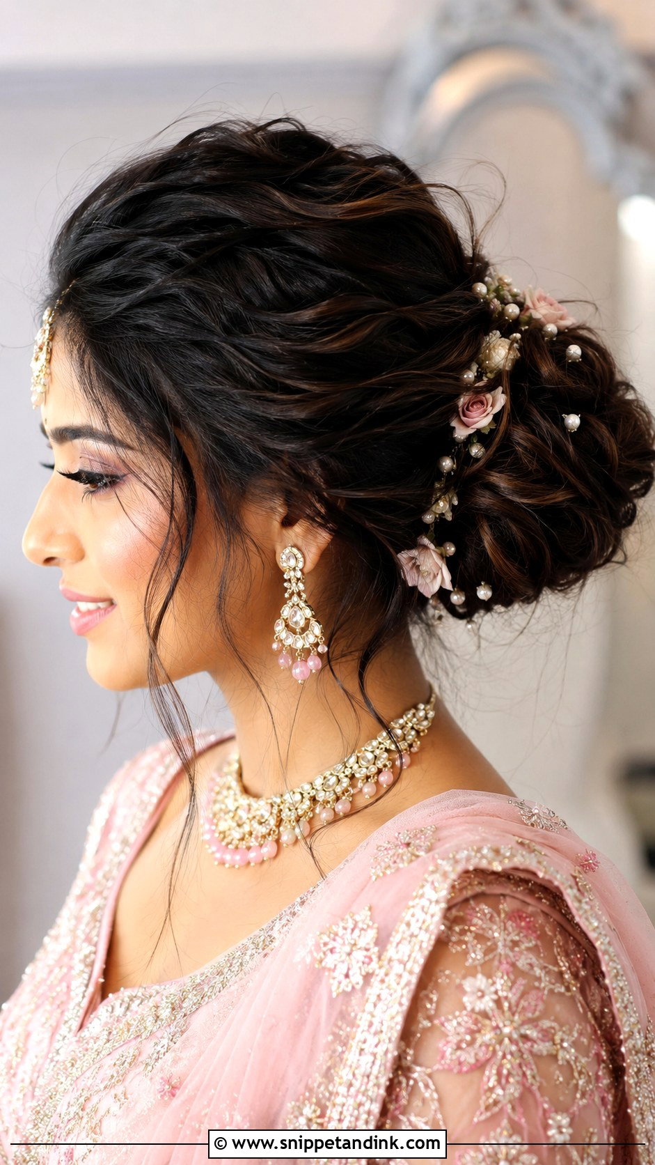 Indian Bridal Messy Bun - Snippet and Ink - 20 Indian Bridal Hair Bun Style Ideas