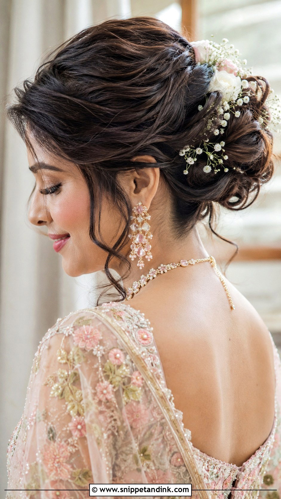 Indian Bridal Messy Bun For Long Hair - Snippet and Ink - 15 Indian Bridal Hairstyles for Long Hair