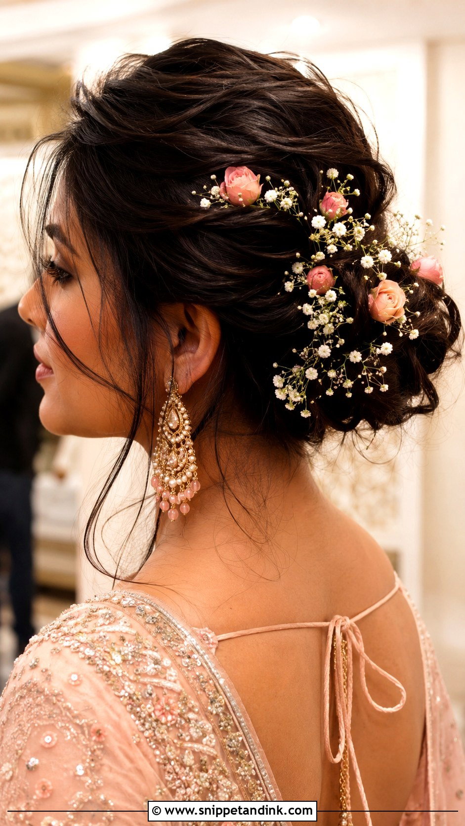 Indian Bridal Messy Bun With Flowers - Snippet and Ink - 15 Indian Bridal Hair Buns with Flowers