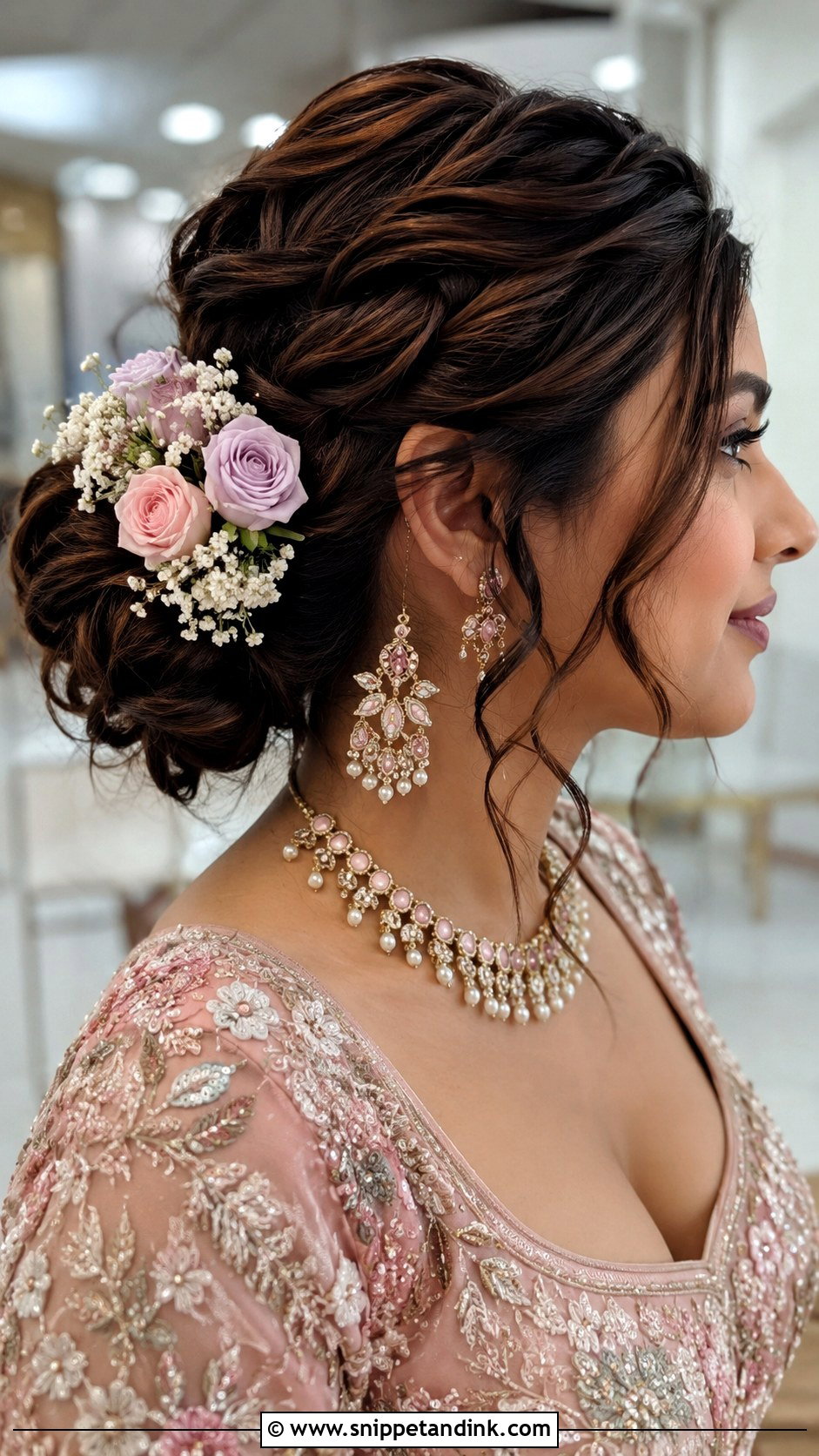 Indian Bridal Messy Bun With Flowers - Snippet and Ink - 15 Indian Hair Styles for Bridal