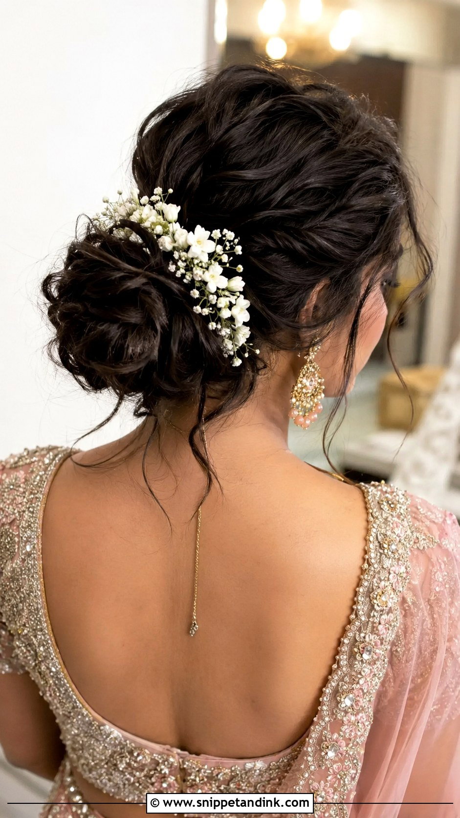 Indian Bridal Messy Bun With Flowers - Snippet and Ink - 15 Indian Bridal Bun with Flowers Ideas