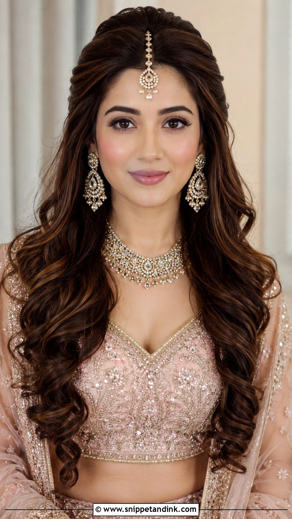Indian Bridal Open Curls Front View - Snippet and Ink - 20 Indian Front View Bridal Hairstyles