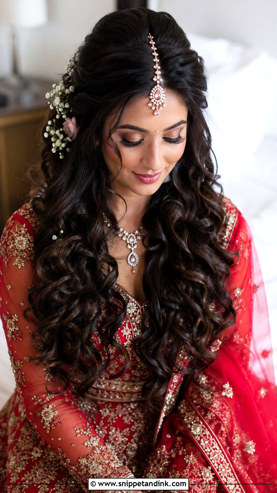Indian Bridal Open Hair With Curls - Snippet and Ink - 25 Open Hair Bridal Look Ideas