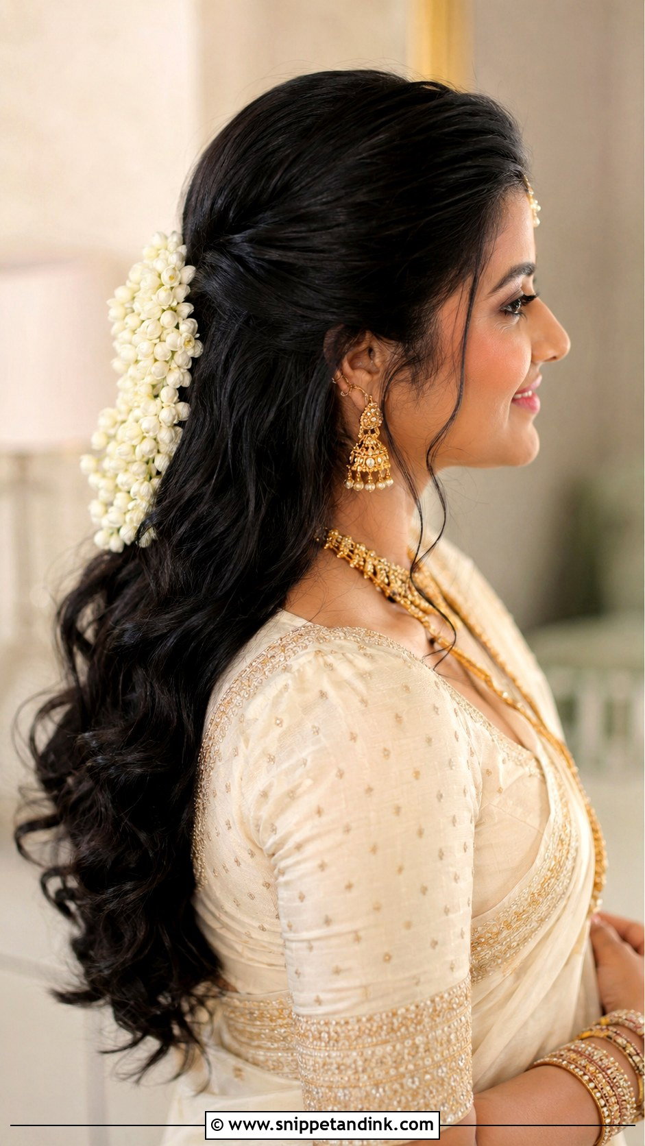 Indian Bridal Open Hair With Gajra - Snippet and Ink - 15 Open Hair Indian Bridal Dulhan Hairstyles