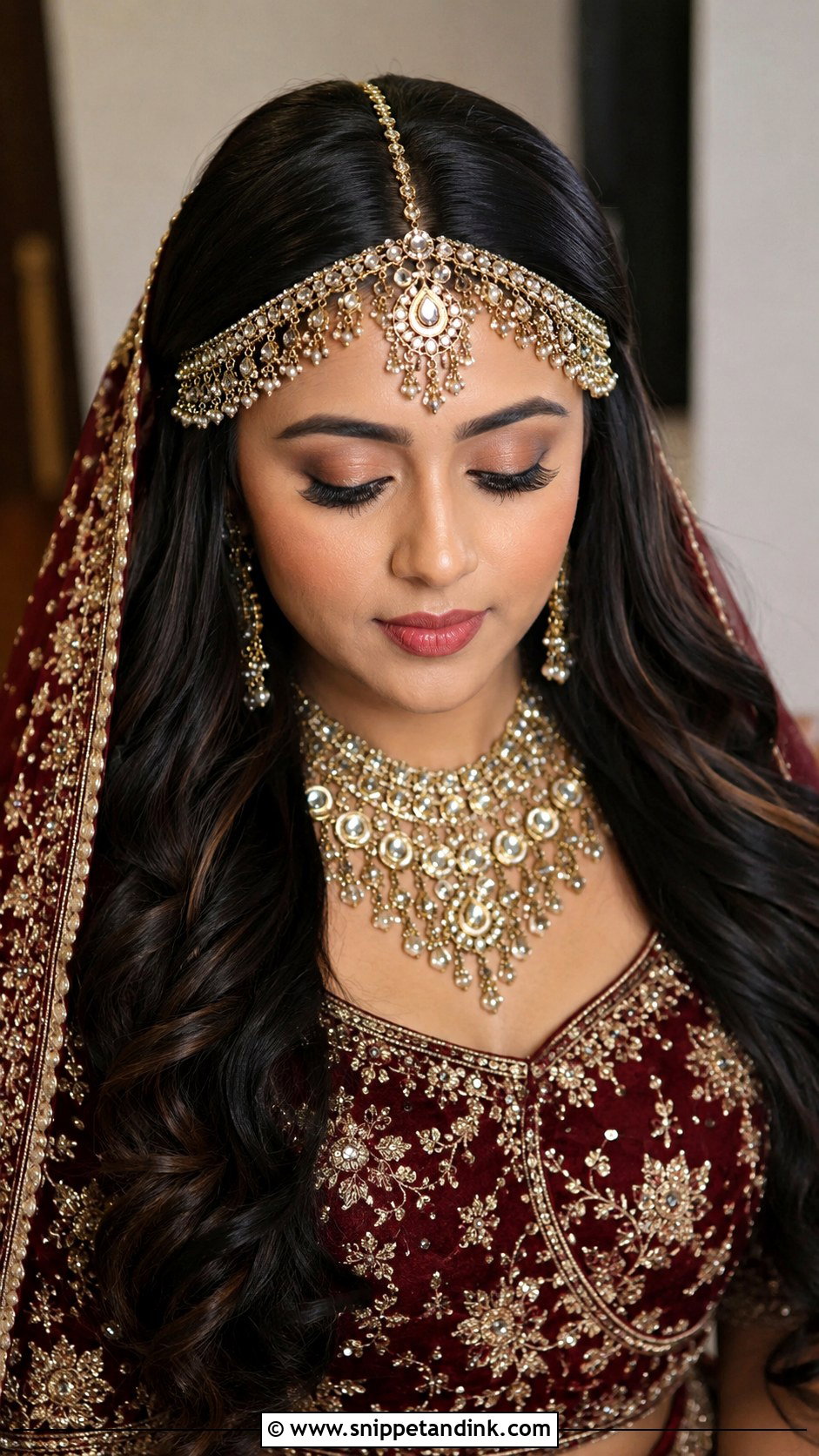 Indian Bridal Open Hair With Matha Patti - Snippet and Ink - 15 Open Hair Indian Bridal Dulhan Hairstyles
