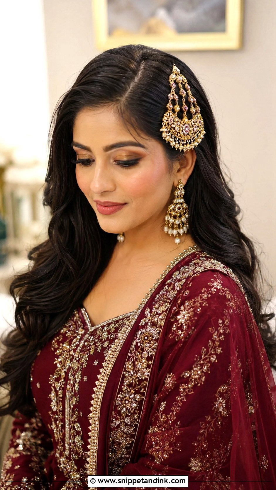 Indian Bridal Open Hair With Passa - Snippet and Ink - 15 Open Hair Indian Bridal Dulhan Hairstyles