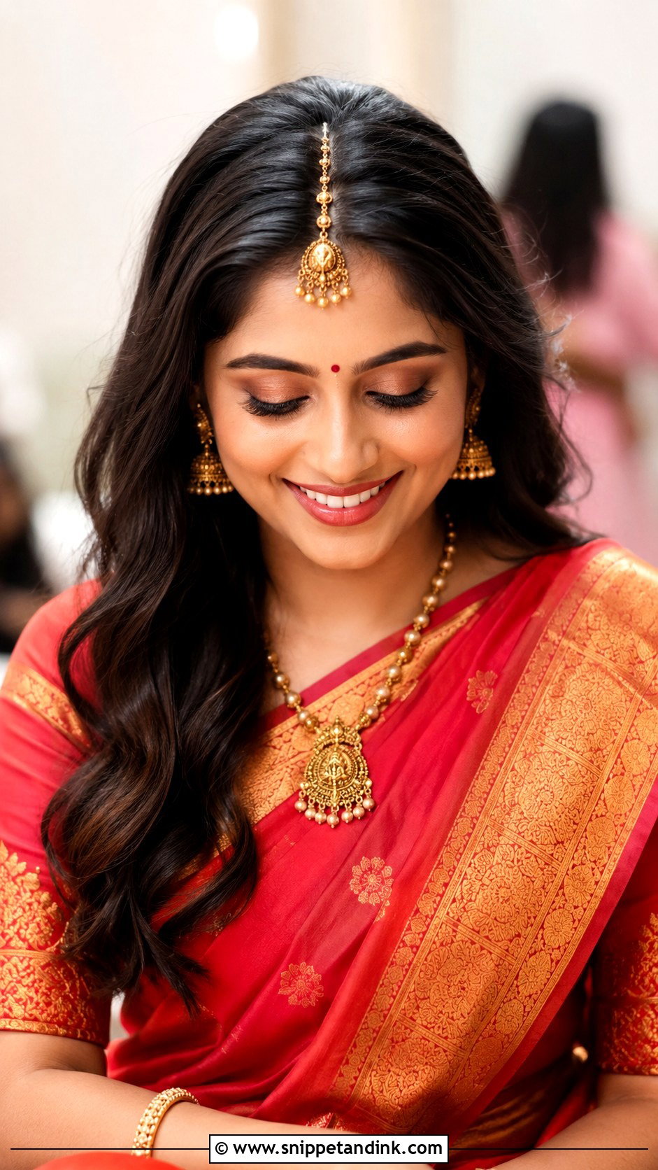Indian Bridal Open Hair With Saree - Snippet and Ink - 15 Open Hair Indian Bridal Dulhan Hairstyles