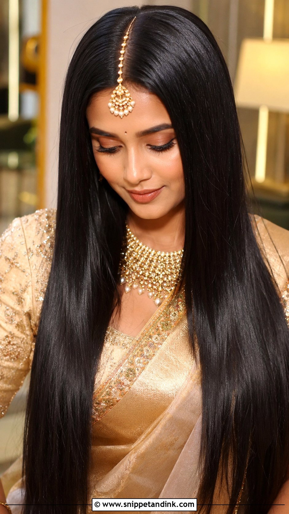 Indian Bridal Open Hair With Sleek Straight Hair - Snippet and Ink - 15 Indian Bride Hair Down Ideas