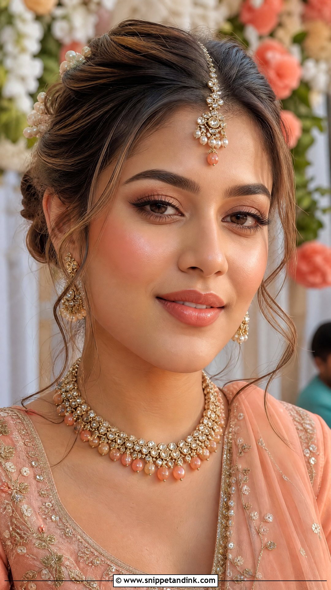 Indian Bridal Peach Makeup With Messy Bun - Snippet and Ink - 20 Indian Wedding Makeup Bridal Looks Hair Styles Asian Bride