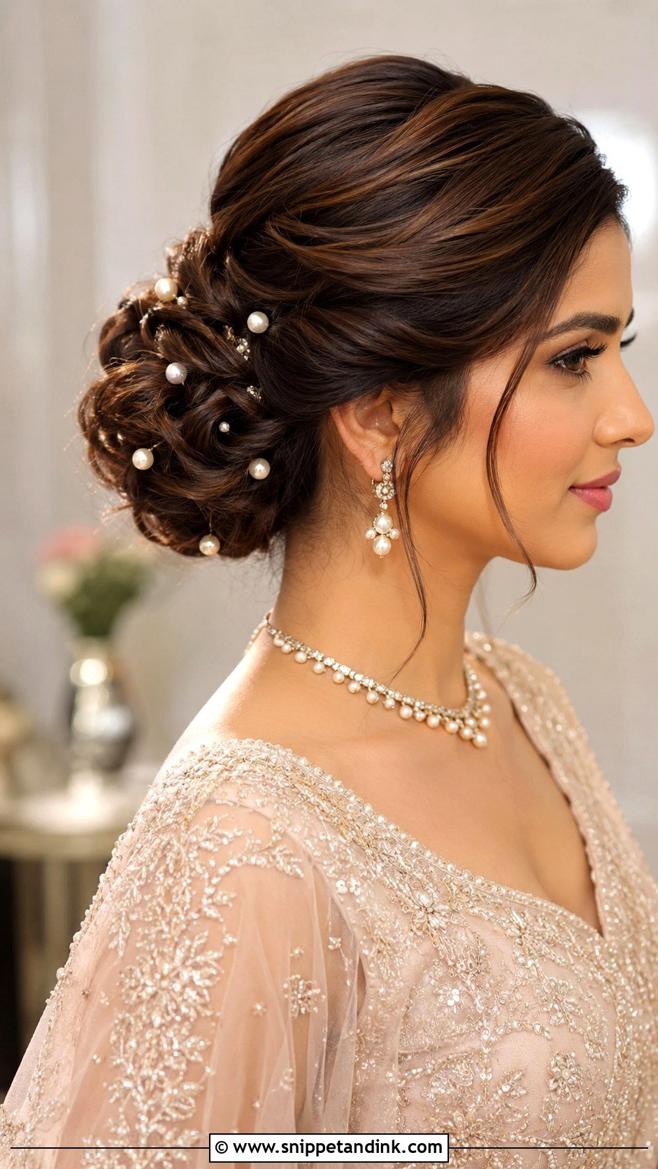 Indian Bridal Pearl Bun - Snippet and Ink - 15 Indian Bride Bun Hairstyle Ideas