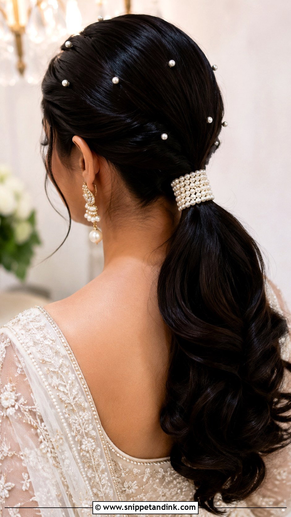 Indian Bridal Ponytail With Pearl Accessories - Snippet and Ink - 15 Indian Bridal Ponytail Hairstyles