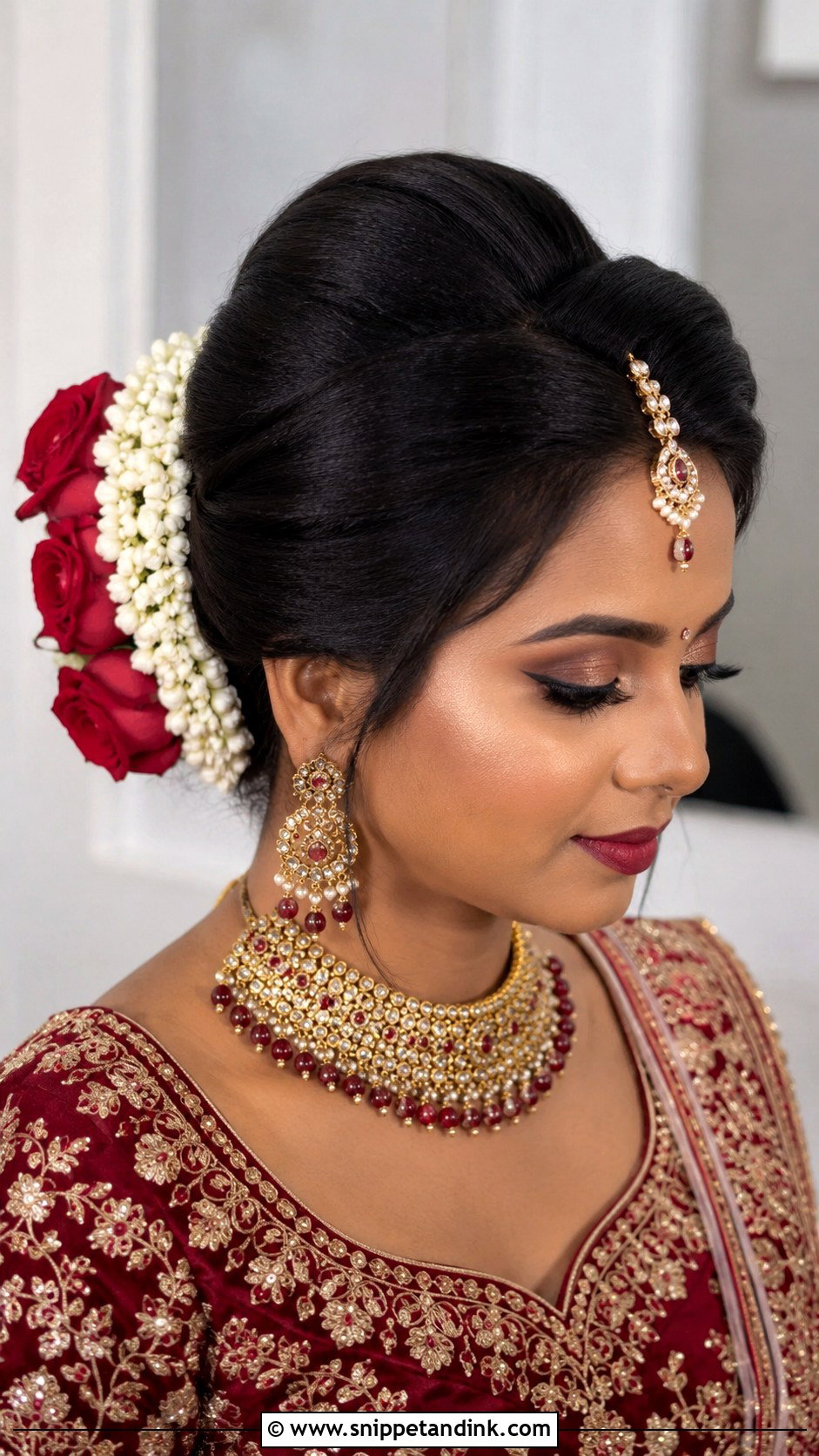 Indian Bridal Puff Bun For Round Face - Snippet and Ink - 15 Indian Bridal Hairstyles for Round Face