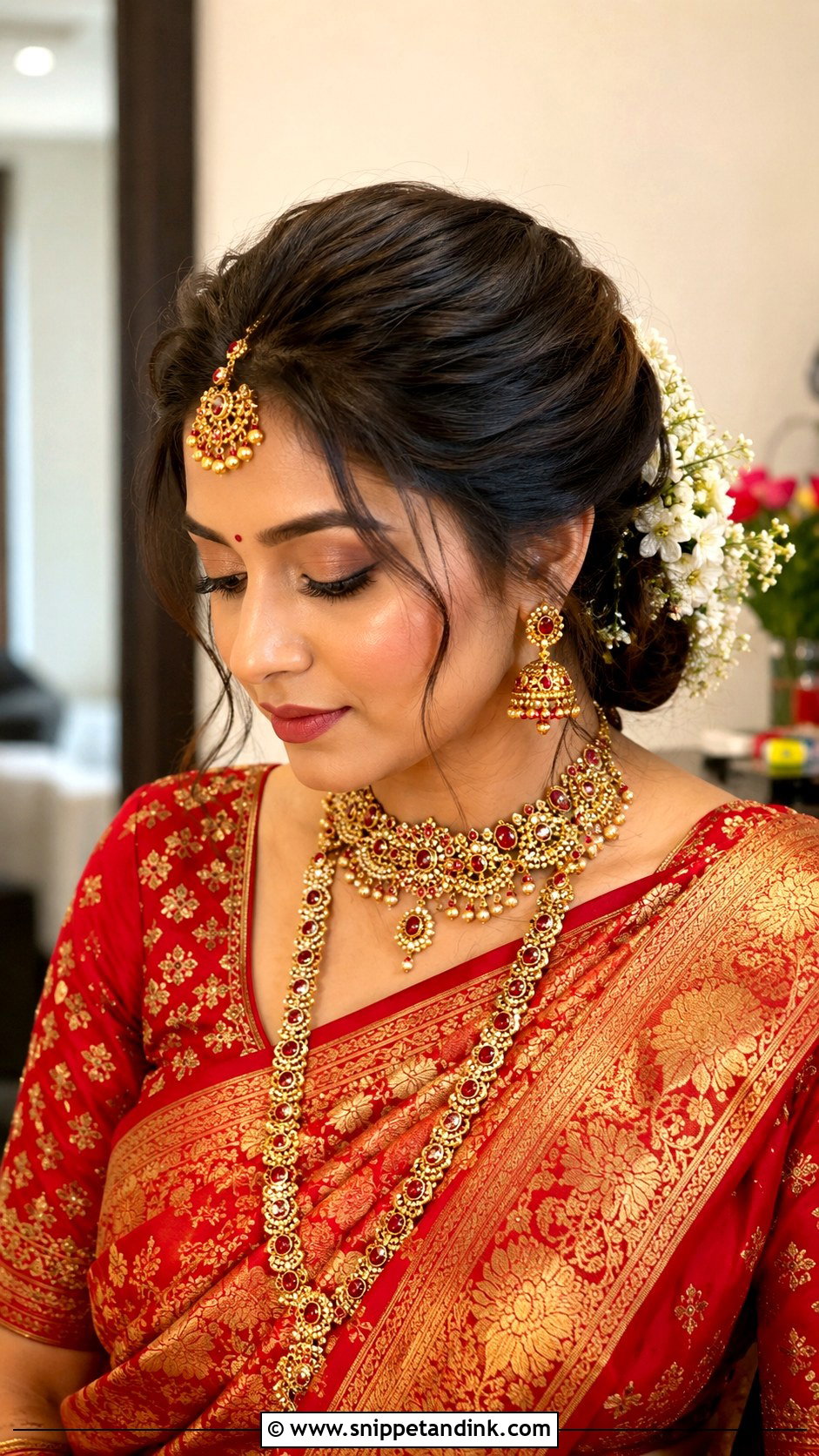 Indian Bridal Puff Hairstyle - Snippet and Ink - 15 Indian Wedding Bridal Hair Ideas