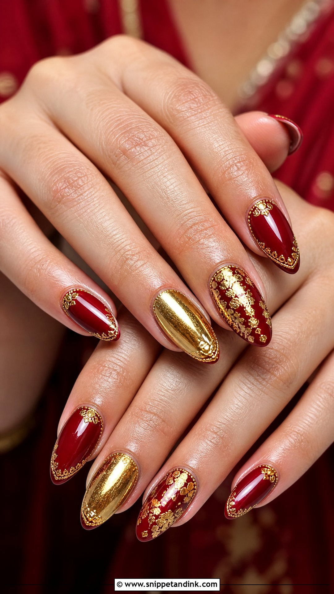 Indian Bridal Red Gold Nails - Snippet and Ink - 25 Indian Bridal Nails Designs Brides