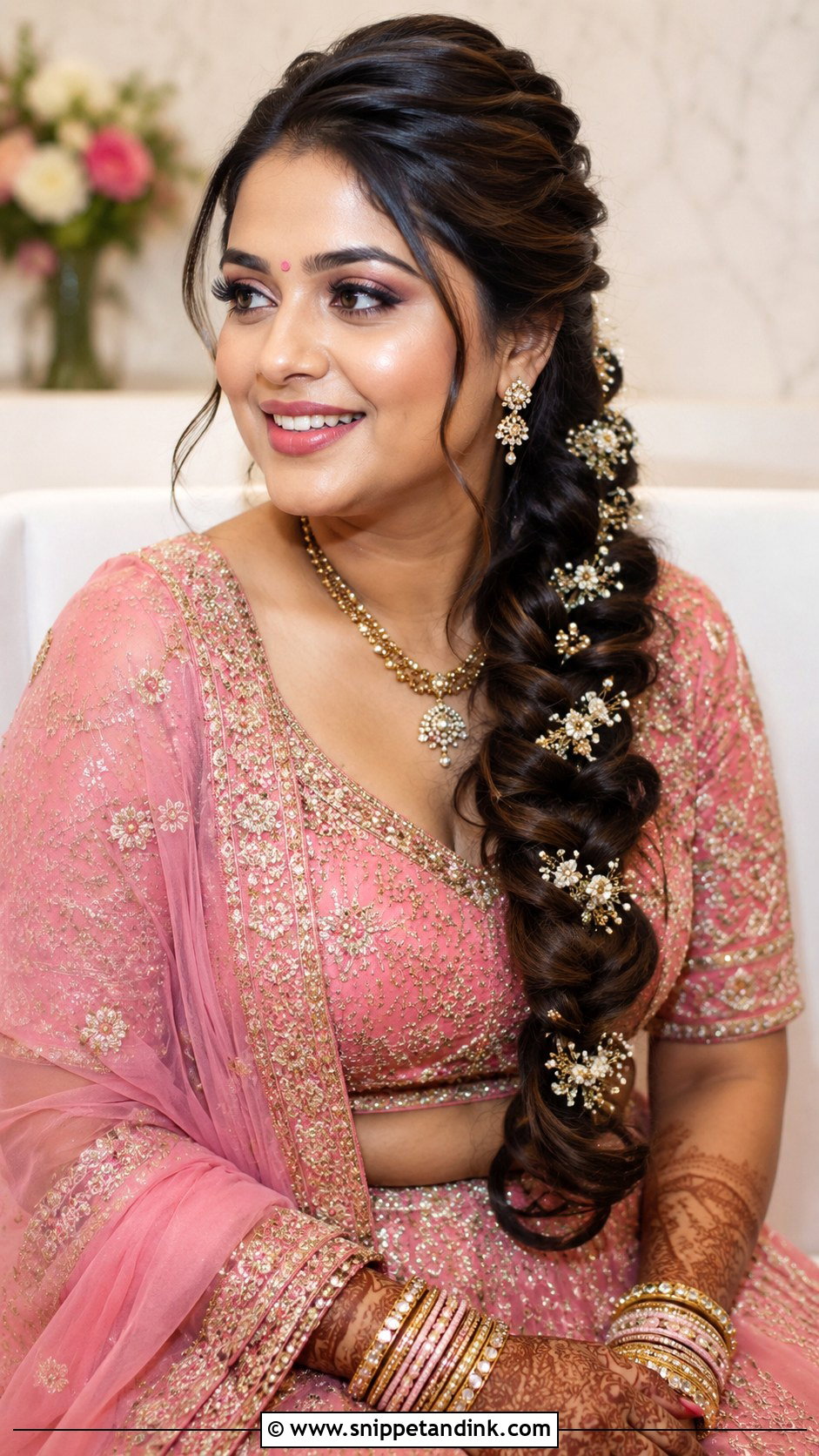 Indian Bridal Side Braid For Round Face - Snippet and Ink - 15 Indian Wedding Hairstyle for Round Face Ideas