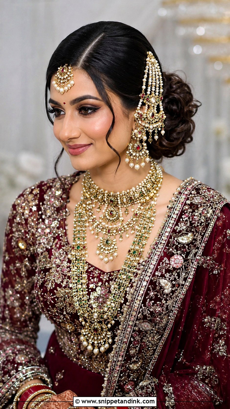 Indian Bridal Side Bun With Passa - Snippet and Ink - 20 Indian Wedding Bridal Front Hairstyle Ideas