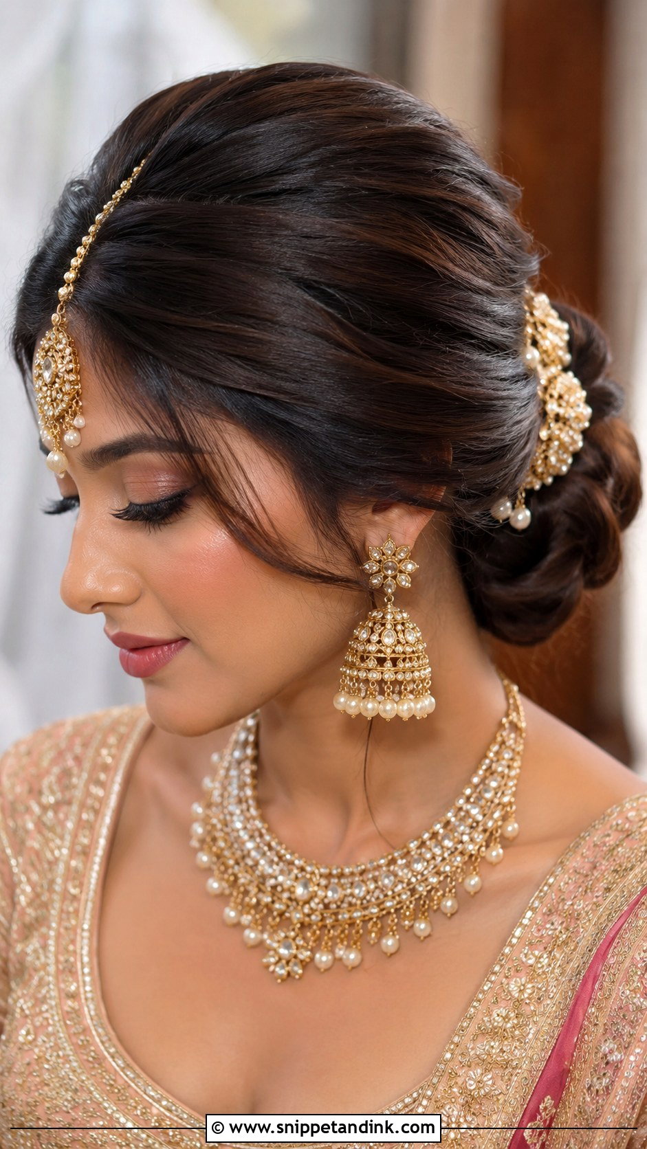 Indian Bridal Side Part Bun - Snippet and Ink - 15 Indian Bridal Hairstyle for Big Forehead Ideas