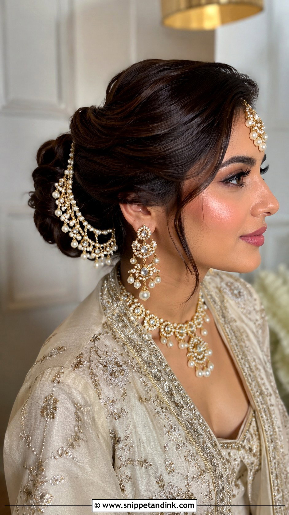 Indian Bridal Side Part Bun - Snippet and Ink - 20 Indian Wedding Bridal Front Hairstyle Ideas