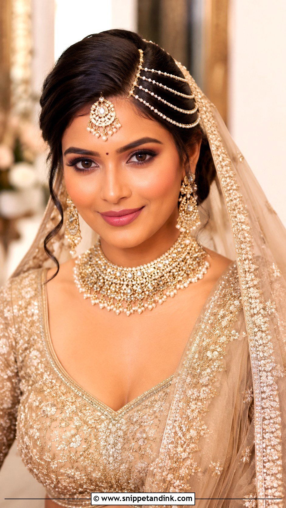 Indian Bridal Side Part Bun Front View - Snippet and Ink - 20 Indian Front View Bridal Hairstyles