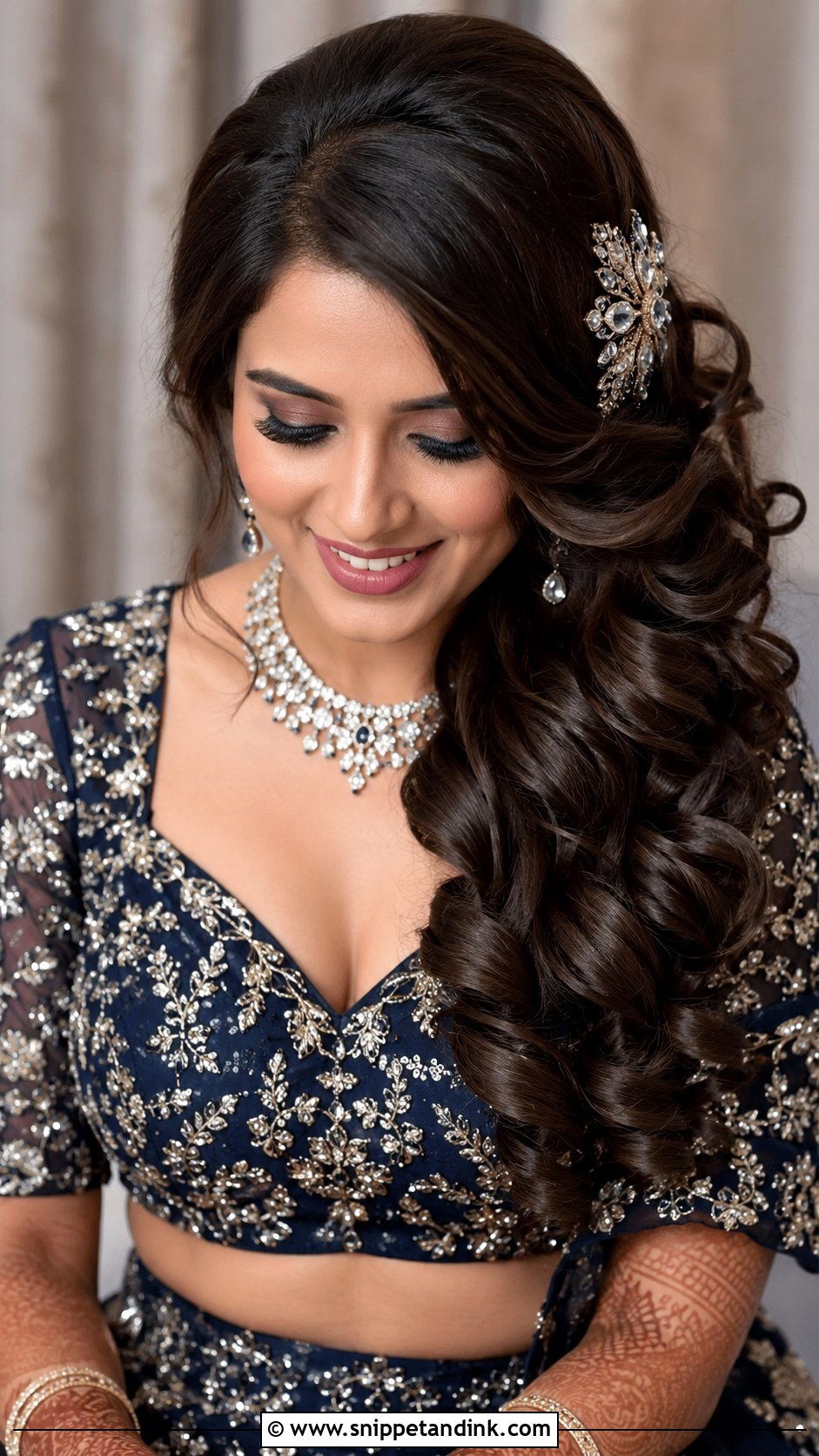 Indian Bridal Side Swept Curls - Snippet and Ink - 20 Indian Wedding Bridal Front Hairstyle Ideas