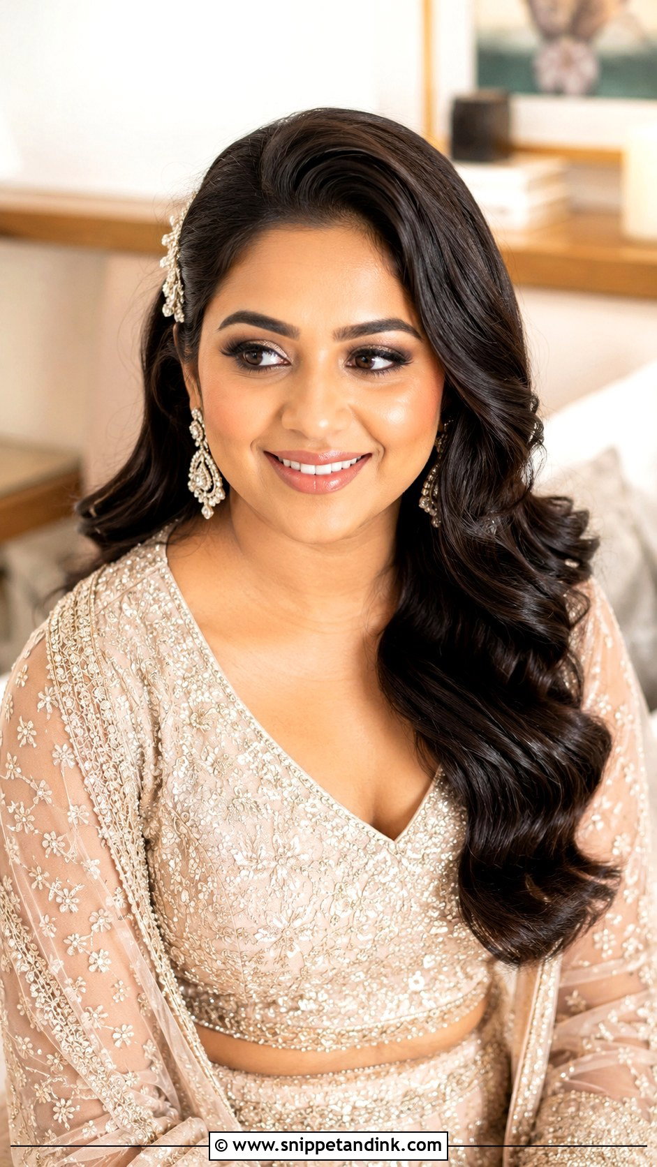 Indian Bridal Side Swept Waves For Round Face - Snippet and Ink - 15 Indian Wedding Hairstyle for Round Face Ideas