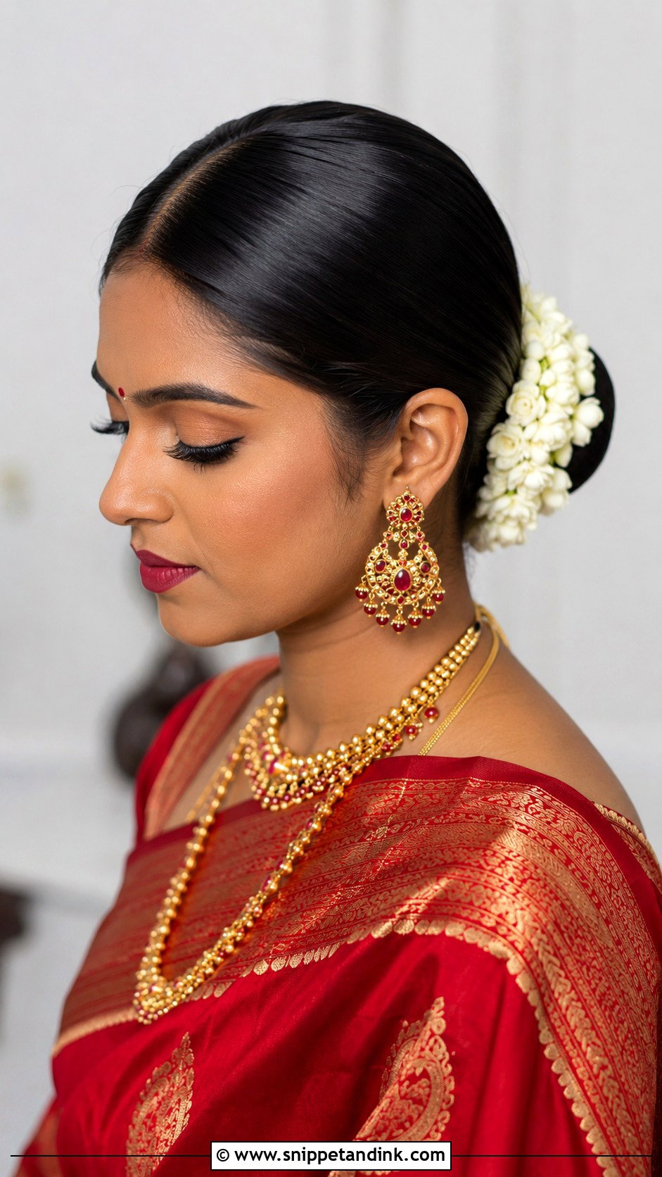 Indian Bridal Sleek Bun - Snippet and Ink - 15 Indian Hair Styles for Bridal