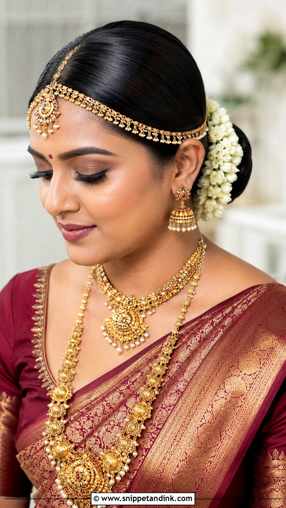Indian Bridal Sleek Bun For Round Face - Snippet and Ink - 15 Indian Wedding Hairstyle for Round Face Ideas
